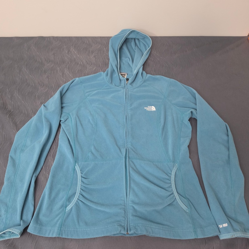 The North Face TKA 100 Fleece Hoodie Womens XL Blue Excellent Thumbholes Zip Up